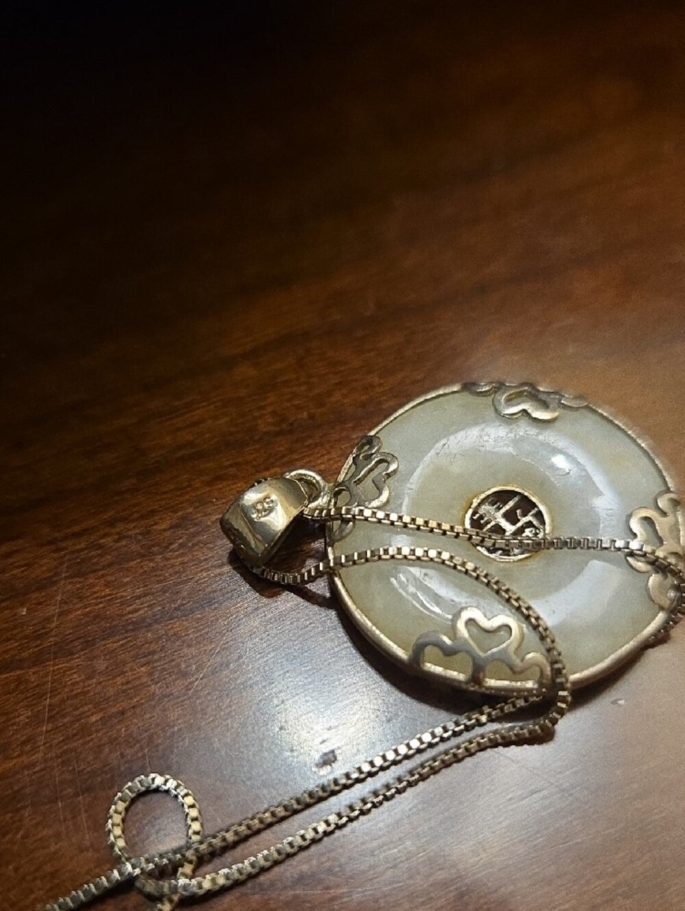 Vintage 925 Silver Jade Necklace With Chain